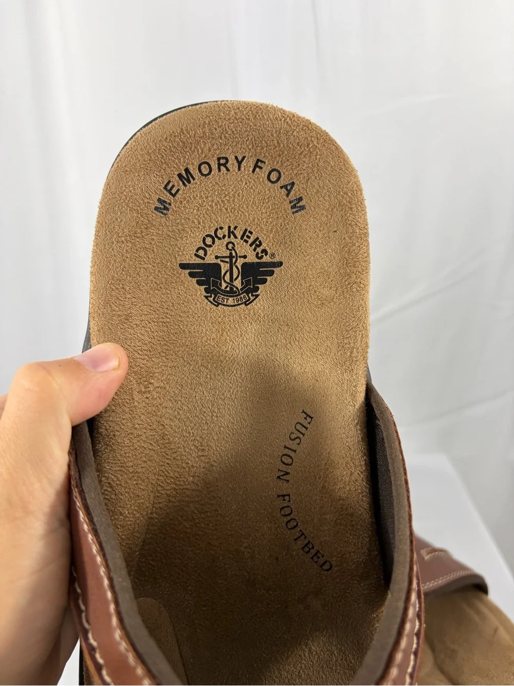 NWT Dockers Men's Size 11 Brown Slide Sandals with Memory Foam
